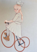 Fahrrad. Aquarell auf Stoff. Tempera. 150x90cm. 2020