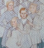 Geschwister. Aquarell auf Stoff. Tempera. 150x90cm. 2018