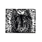 Wolf frontal II, Linoldruck auf Papier, 13 × 20 cm