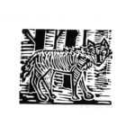 Wolf nach rechts Wald, Linoldruck auf Papier, 13 × 20 cm (Kopie)